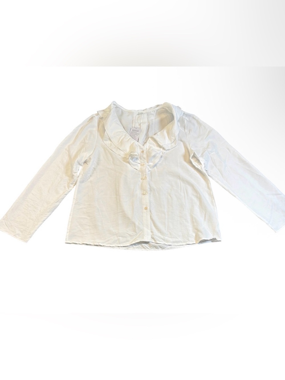 NWT White Ruffle Collar Blouse Shirt Oversized Peter Pan Cotton Blend Size L